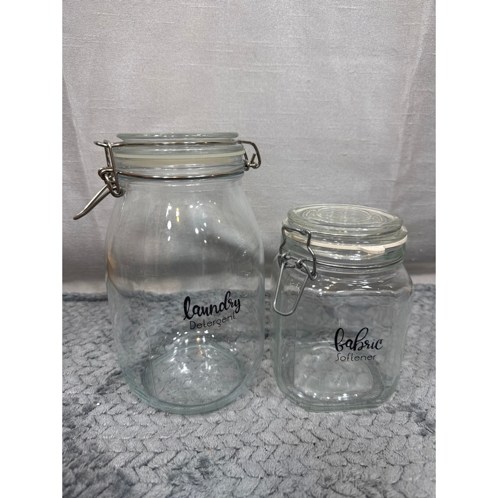 2 Piece Bormioli Rocco Fido Glass Laundry Detergent & Fabric Softener Jars Clear